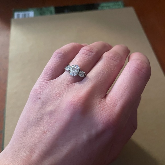 3 Stone Cubic Zirconia half halo ring, from Layered Charm, size 5, very sparkly - Picture 5 of 5